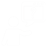 An icon depicting a person pointing towards a question mark in a speech bubble.